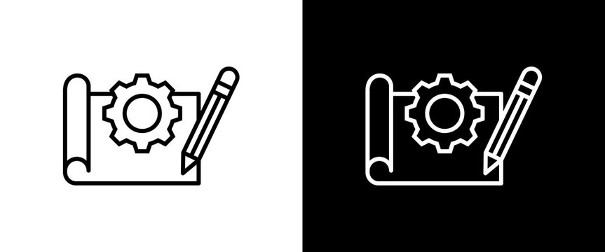 Blueprint  white and black icon set design