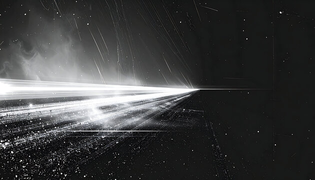 Abstract monochrome light particles and motion blur trails, dynamic energy texture, futuristic space background, cosmic stellar dust, digital stream