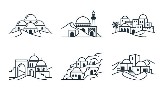 Middle Eastern Village Icons: Desert Architecture and Traditional Buildings
