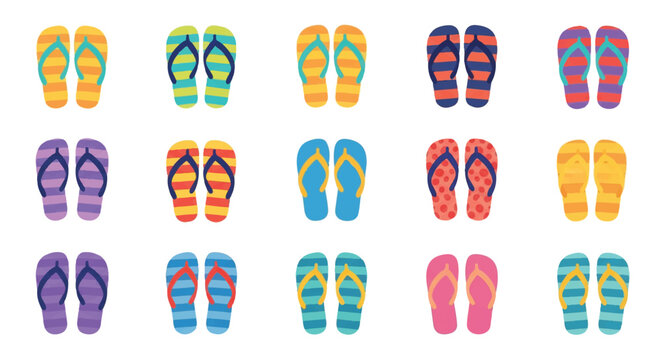 Colorful flip flop pairs in various patterns and colors for summer