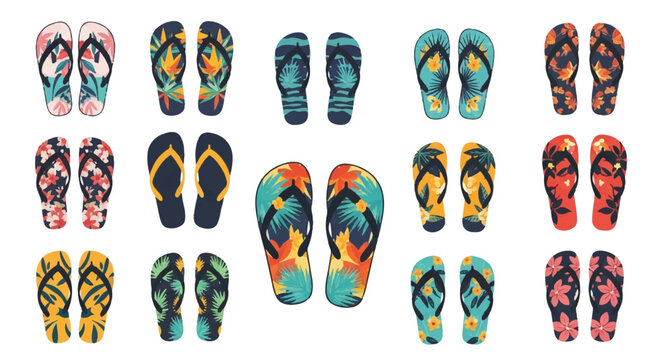 Colorful tropical flip flop collection for summer beach vacations
