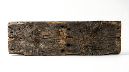 Fototapeta premium A piece of aged rustic weathered wooden beam isolated on a white background