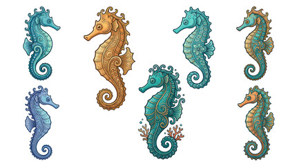 Collection of Artistic Seahorses on White Background © mus