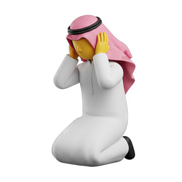 3D Character in Traditional Arabic Clothing Praying
