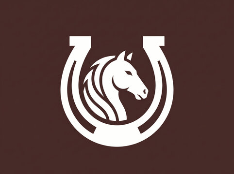 Horse head in horseshoe graphic.