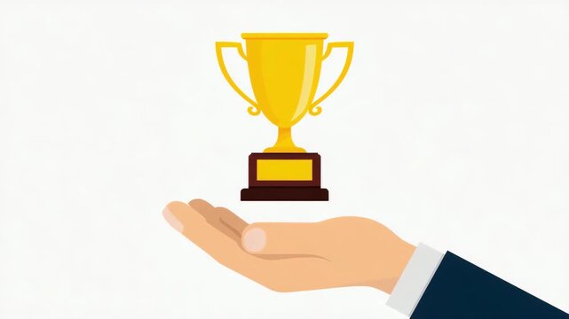 Golden Trophy Award Floating Above Hand Symbolizing Achievement and Recognition