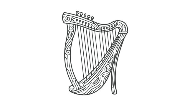 Intricate line art of traditional African kora harp.
