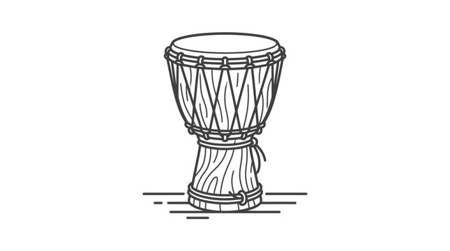 Minimalist line art of single djembe percussion drum.