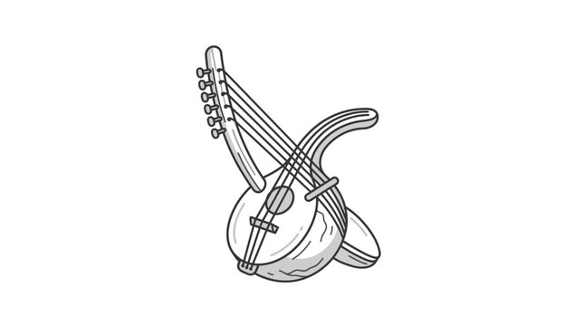 Traditional African kora harp lute line art