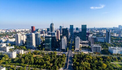 Obraz premium Warsaw Cityscape: Aerial View of Skyscrapers and Road