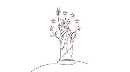 Statue of Liberty line art icon with stars, minimalist, abstract, symbol of freedom © Azizi