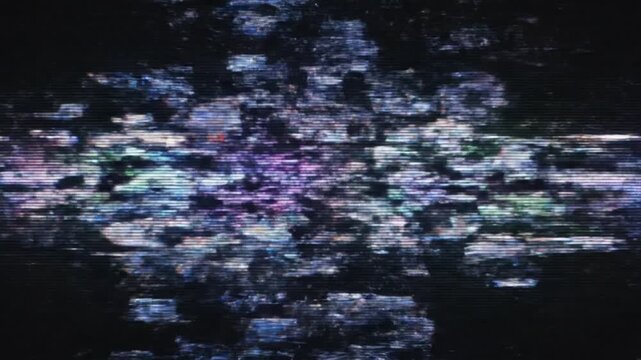 Dynamic visual glitch effects with colorful digital distortion imagery creating an abstract futuristic scene