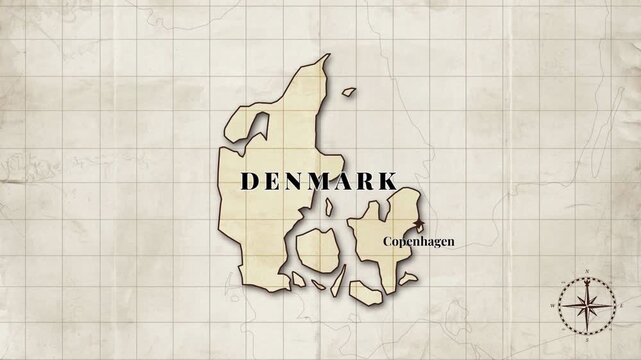 Vintage style antique map of Denmark geography and cartography illustration