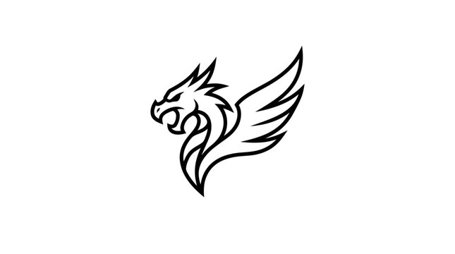Stylized dragon head and wing line art logo icon.