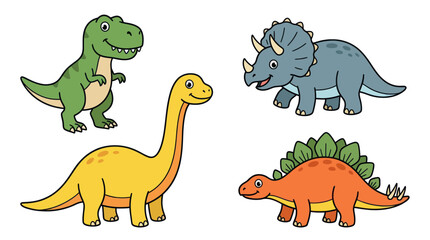 Cute Cartoon Dinosaurs Collection - Tyrannosaurus Rex, Triceratops, Brachiosaurus, Stegosaurus © Roni