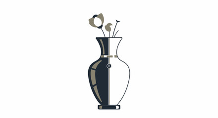 Minimalist Black and White Vase with Abstract Flower Illustration © Makmur