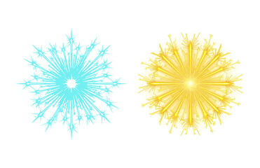 Obraz premium Bright Blue and Golden Yellow Abstract Fireworks Illustrations Isolated on White Background