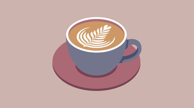 Flat White Coffee With Milk Art in Ceramic Cup