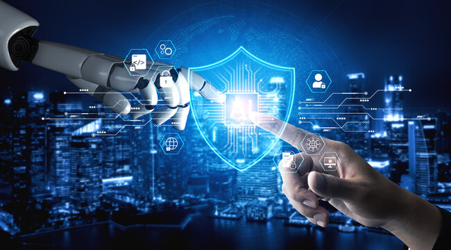AI cybersecurity safeguards systems with encryption, access control, and AI secure data flow. Futuristic cyber security featuring AI digital shield, zero trust and AI threat detection system. Corpus