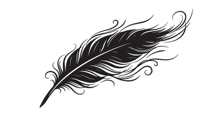 Black feather silhouette with flowing motion accents, isolated on white background, elegant nature-inspired vector illustration © MdSamir