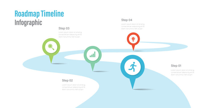 Business road map timeline Infographic design with 4 steps. Infographic template design for business growth and milestones presentation.