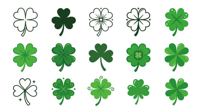 Collection of Shamrock and Four Leaf Clover Icons - St. Patrick's Day Symbols