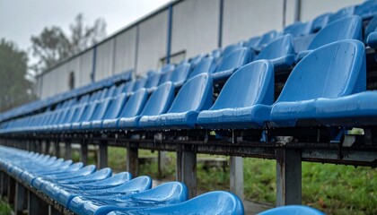 Fototapeta premium Rainy Day at the Empty Sport Arena Bleachers