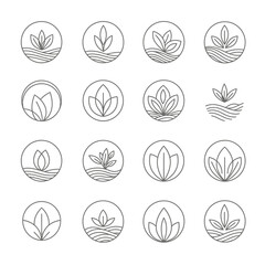 Fototapeta premium Lotus flower line art icons set.
