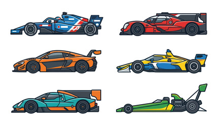 Naklejka premium Modern Racing Cars Collection: Formula 1, GT, and Prototype Sports Cars