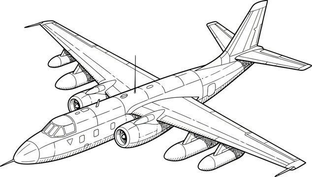 Close-up of a jet fighter nose cone in a minimalist line art style