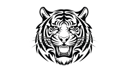 Fototapeta premium Fierce Tiger Head Illustration Closeup.
