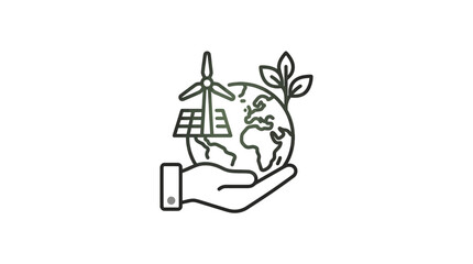 Hand holding Earth with wind turbine and plant icon. © Markamah