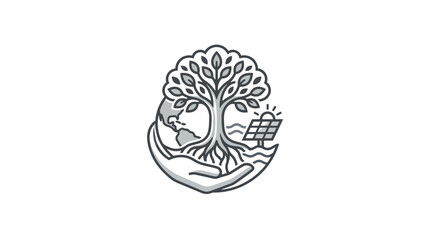 Hand holding earth and tree with solar power icon © Markamah