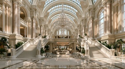 Fototapeta premium Grand marble interior of a luxury palace hall with columns