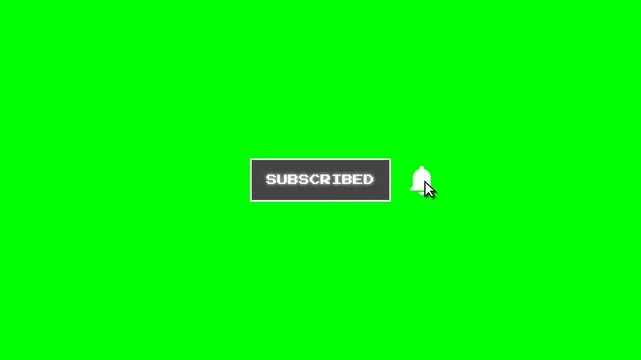 YouTube Channel Subscribe Button Animation with Mouse Cursor Clicking on Green Screen Background