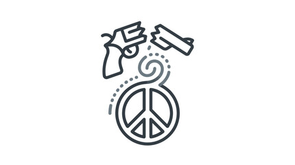 Fototapeta premium Broken handgun over a peace symbol representing anti-war message.