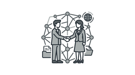 Obraz premium Business partners shaking hands over global network node background.
