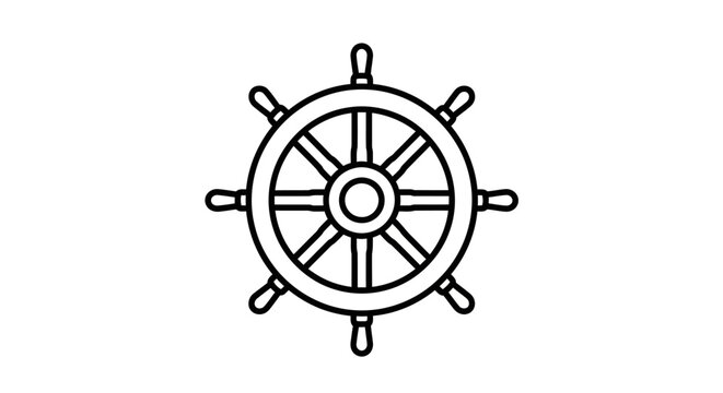 Nautical ship steering wheel outline vector icon. Hand-drawn boat helm control symbol for maritime, travel, and adventure concepts.