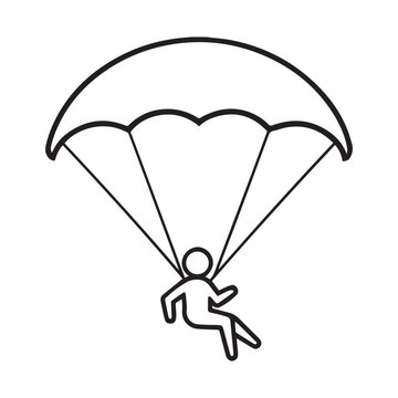 Parasailer and Parasailing in air outline icon on white background