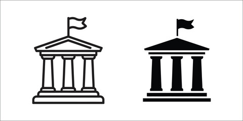 Fototapeta premium City hall building icon isolated on white background, line art silhouette symbol representing government administration civic services municipal architecture public institution and modern vector illus