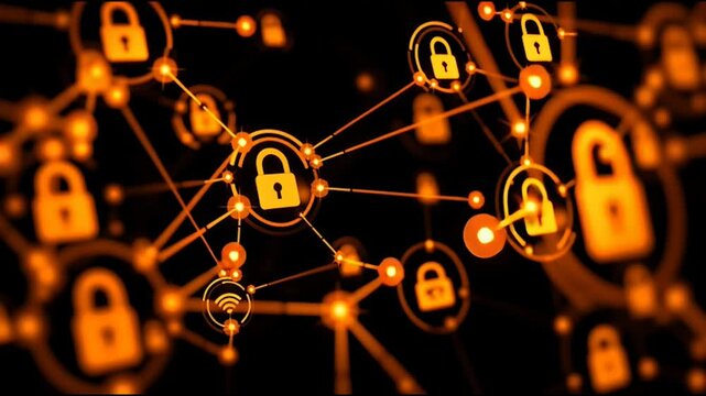 abstract cloud social media innovative cyber security network, using interconnected nodes to represent business partnerships on the Smart digital Innovation city with connection network reciprocity ov