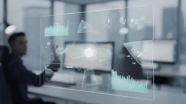 Medium shot of a software bot interface automating fund subscription processes with blurred human operators in the background highlighting efficiency in fund operations.
