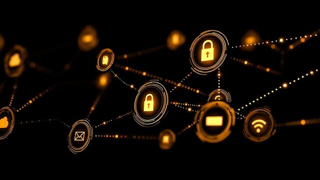 abstract cloud social media innovative cyber security network, using interconnected nodes to represent business partnerships on the Smart digital Innovation city with connection network reciprocity ov