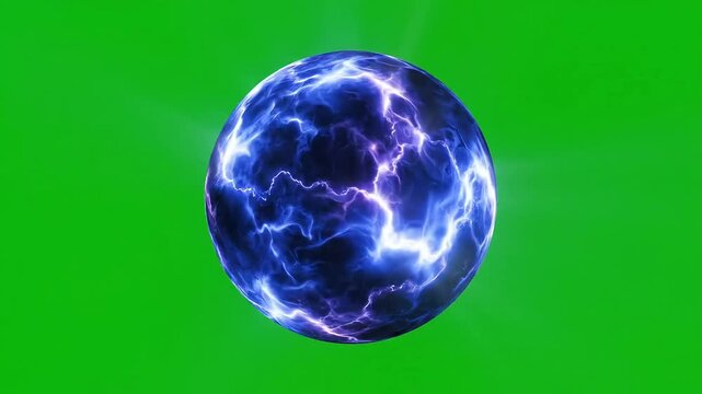 Energetic glowing orb crackling with electric energy on a green background