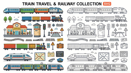 Train Travel & Railway Collection: Colorful & Line Art Icons © udin