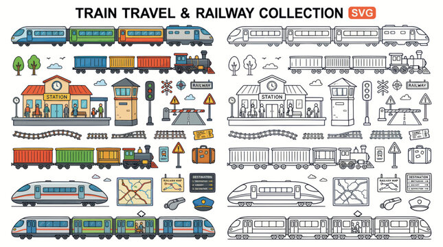 Train Travel & Railway Collection: Colorful & Line Art Icons