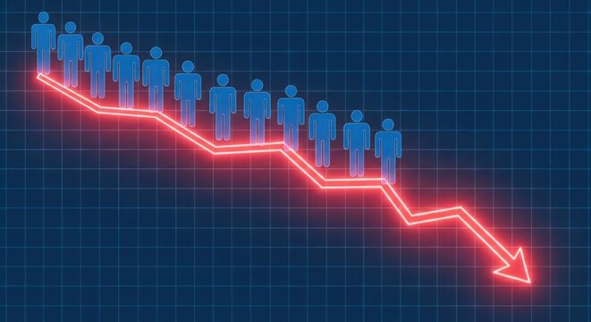 Red neon financial graph showing a sharp decline in population illustration