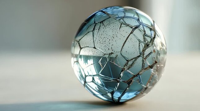 Cracked Glass Sphere with Visible Fractures and Reflection