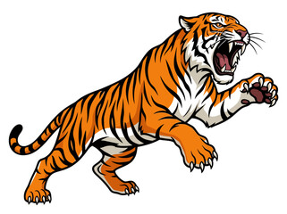 Obraz premium Aggressive tiger illustration in a dynamic pouncing pose.
