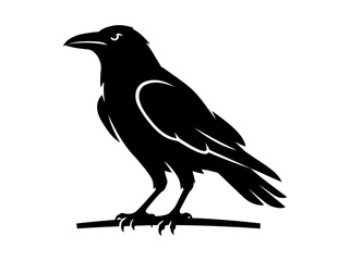 Obraz premium A minimalist black silhouette of a raven perched on a branch.